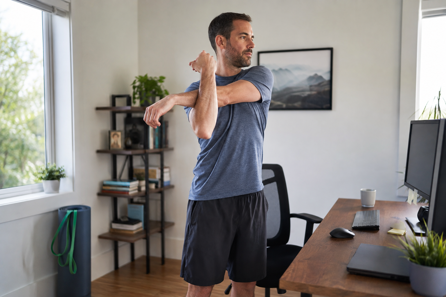 Lifestyle scene for A Beginner-Friendly Mobility Routine for Desk Days